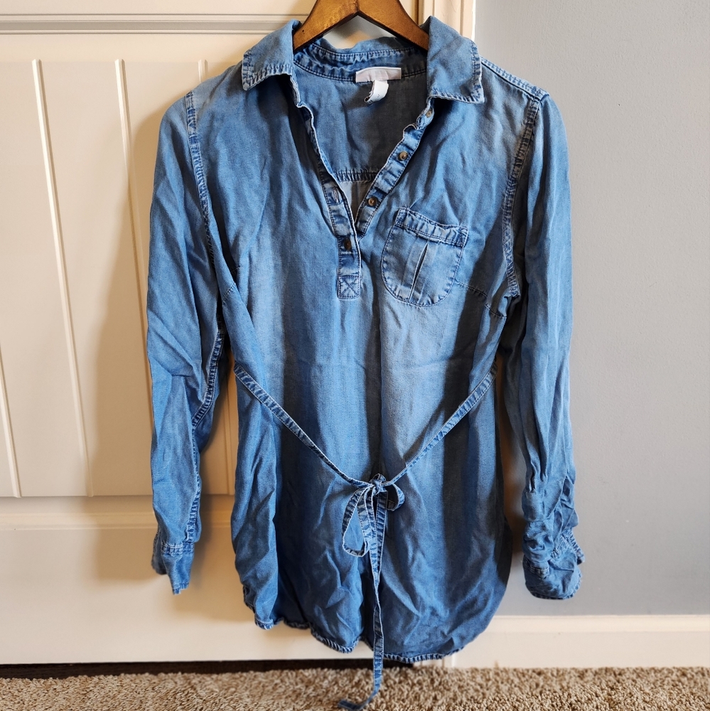 Liz Landge for Target Maternity Chambray Tunic Top with Tie Belt Size Small